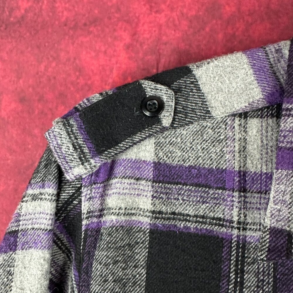 MONTAGE PLAID FLANNEL  MEN'S SHIRT BUTTON DOWN LONG SLEEVE BLACK/GRAY/PURPLE XL - Picture 4 of 11